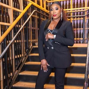 Black Tuxedo Suit with Rhinestone Detailing